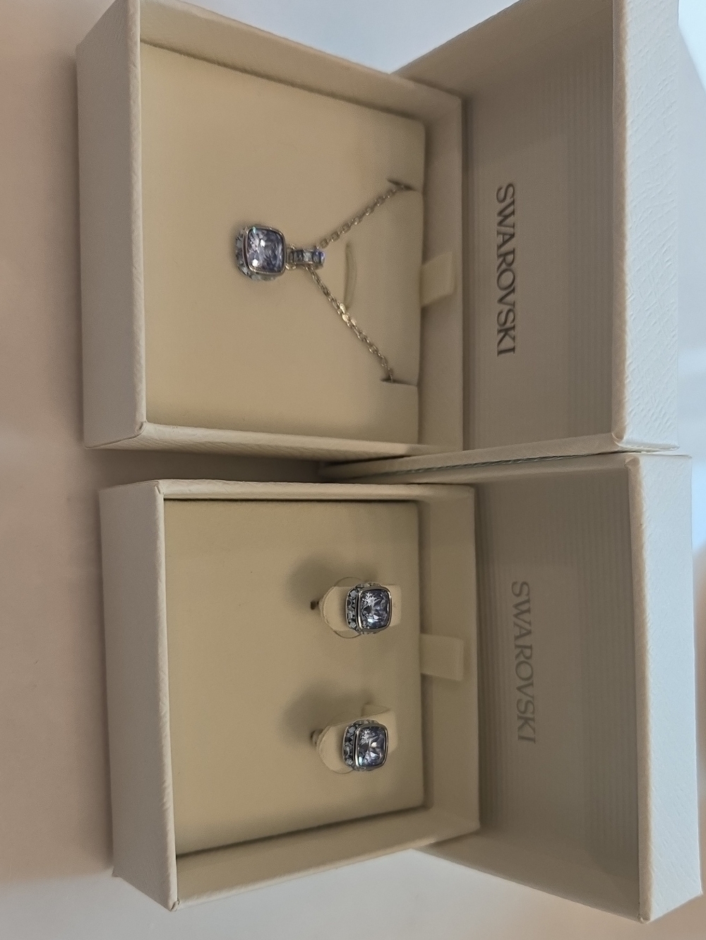 Swarovski Jewelry Set NWT Blue Crystal Square Cushion Cut